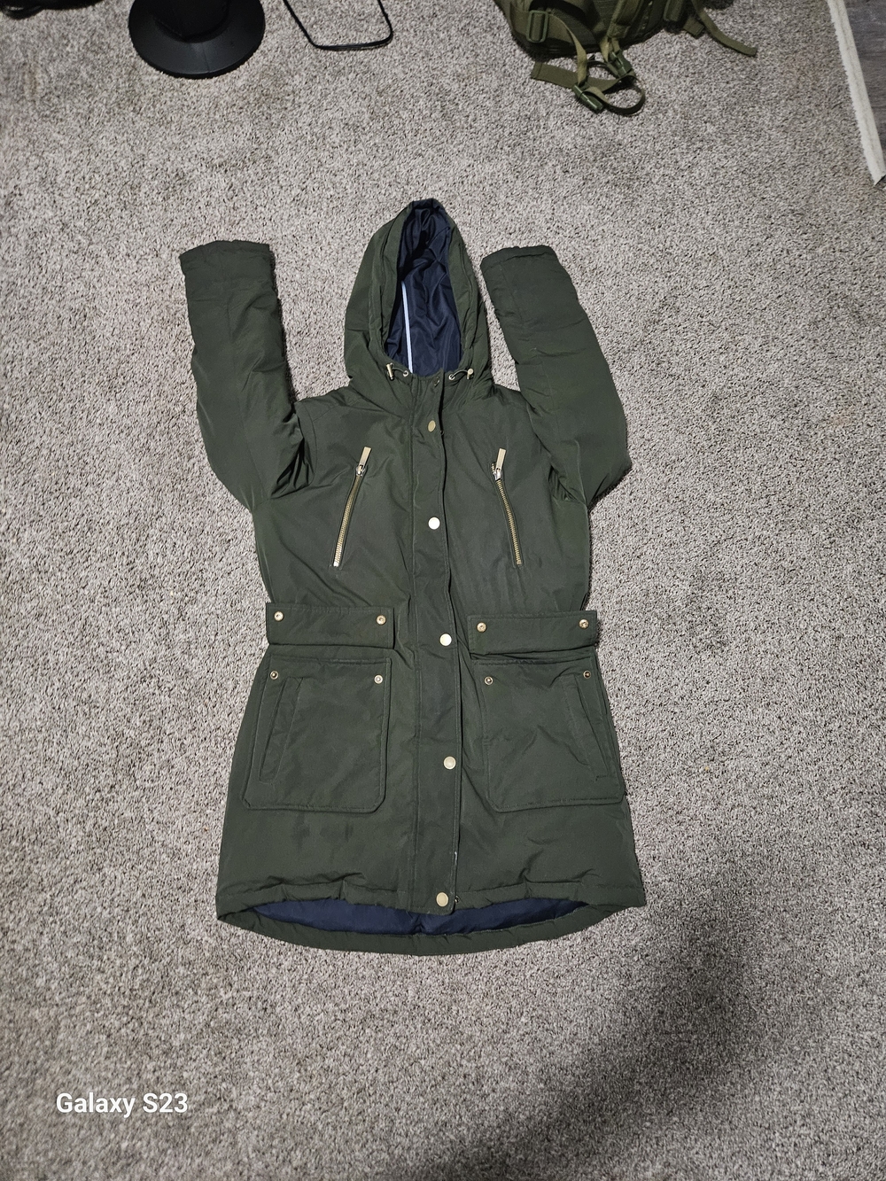 Michael Kors Olive Green Hooded Puffer Coat with Gold Hardware